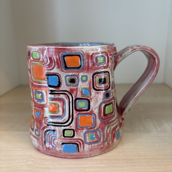 Gypsy Jane Wrapped Pottery Mug Square Abstract Handmade 14 oz - Picture 2 of 10